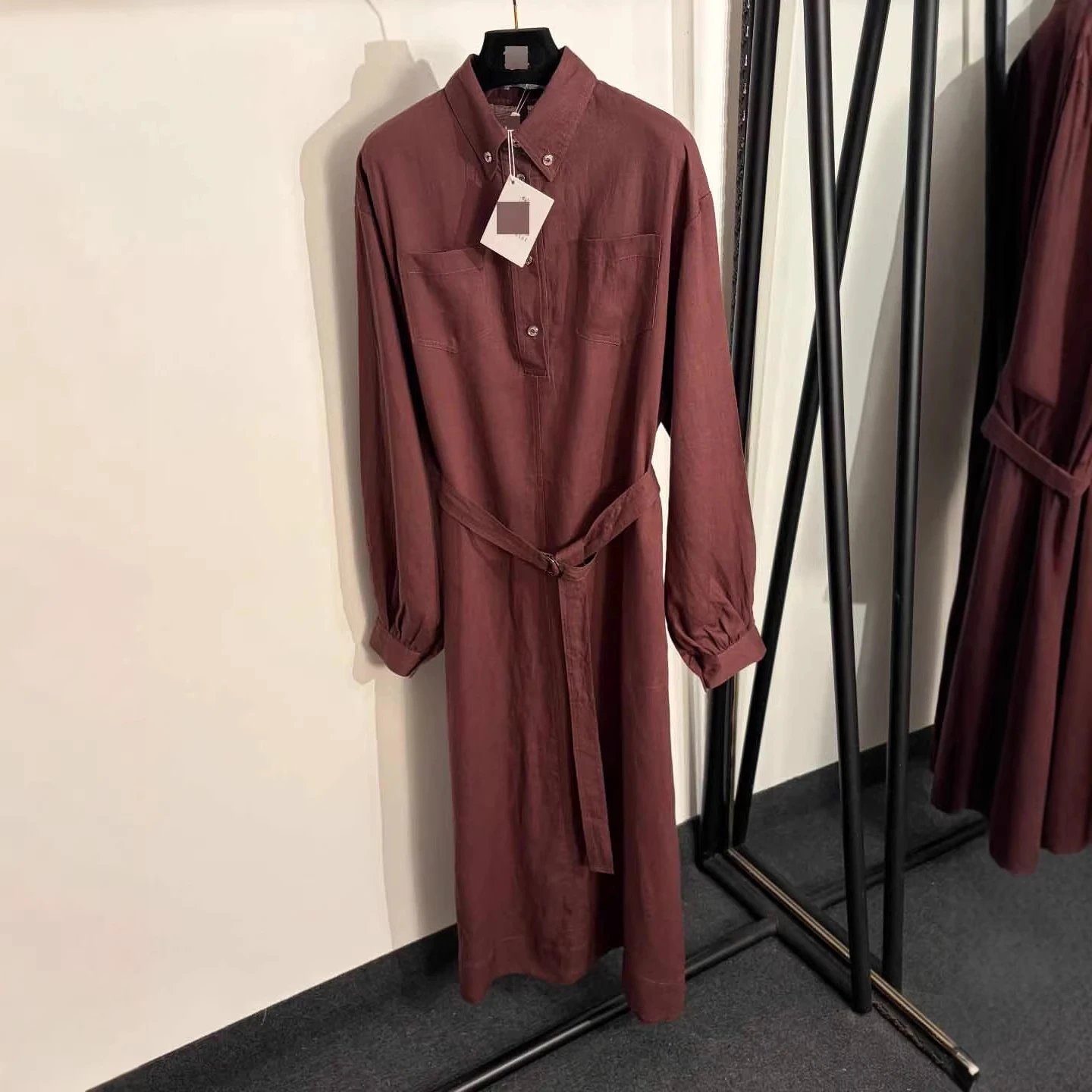 Unbranded Dresses Long-sleeve belted shirt dress with chest pockets image 4