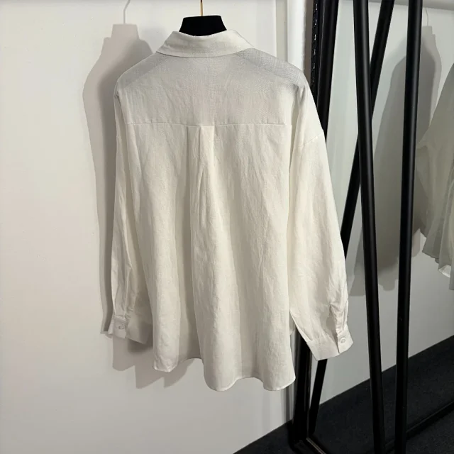 Unbranded Matching Sets Long-Sleeve Collared Shirt and Drawstring Wide-Leg Trousers Set with Beaded Front Panel product detail image 4