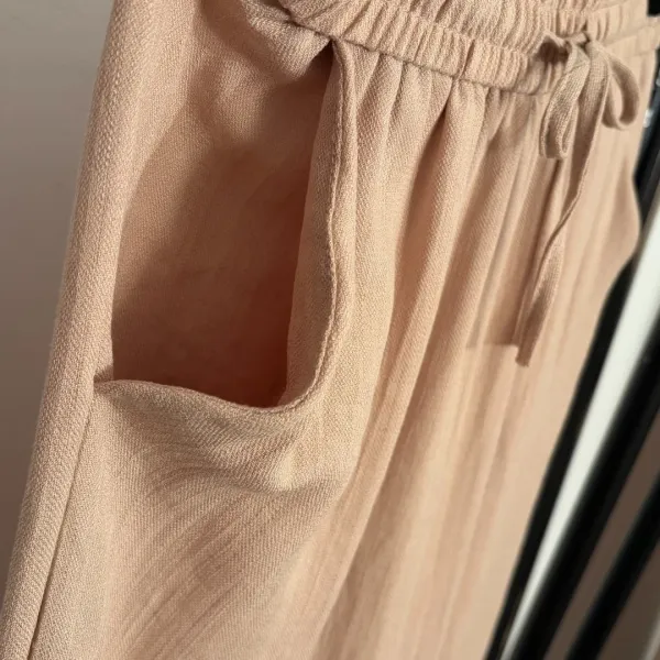 Design Relaxed Linen-Blend Shirt and Wide-Leg Pants Set Brown - 11