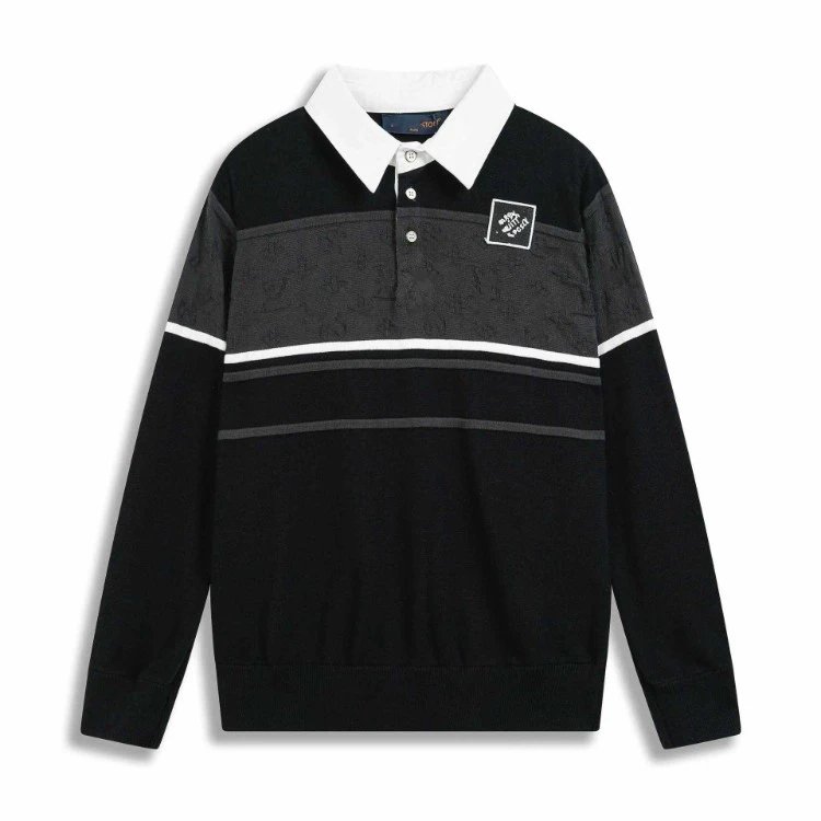 13 Donkey Home Jacquard Contrasting Color Knitted Long-Sleeve Polo Shirt