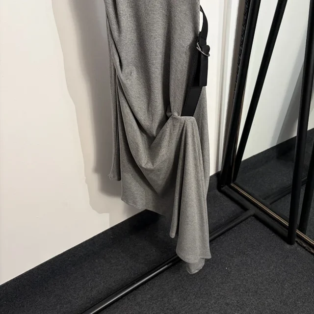 Unbranded Dresses Sleeveless ribbed dress with side belt and draped asymmetric hem product detail image 5