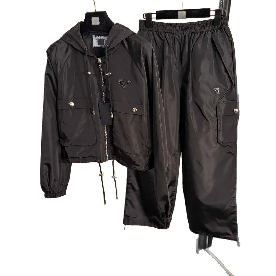 Unbranded Jackets Hooded drawstring windbreaker with flap pockets and triangle badge detail image 5
