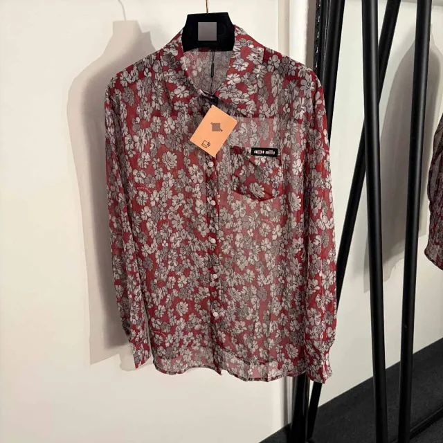 Miu Shirts Floral Print Long-Sleeve Shirt with Chest Pocket product detail image 2