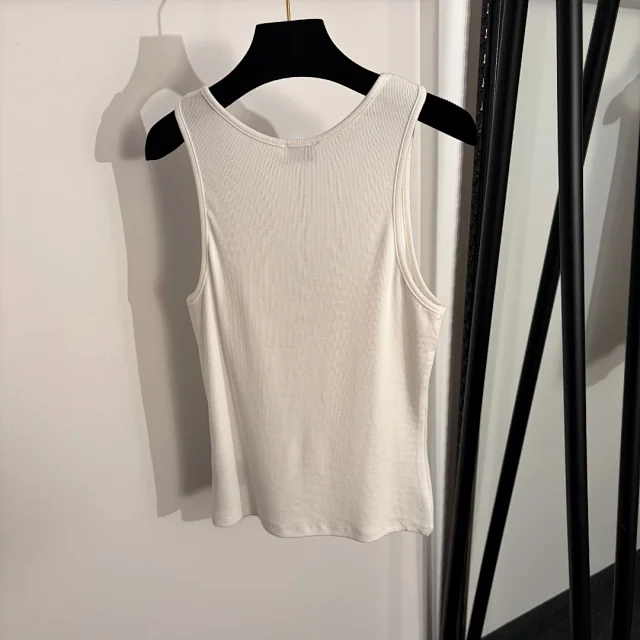 Saint Laurent Vests Ribbed Logo-Embroidered Tank Top product detail image 3