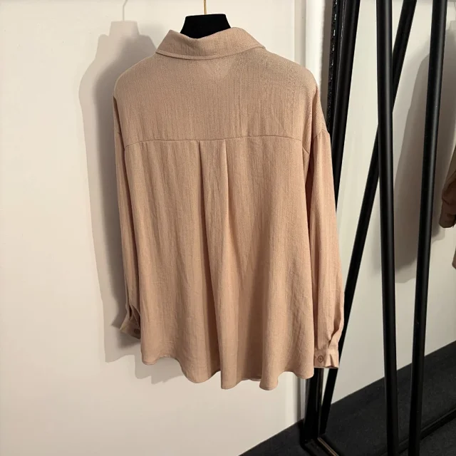 Unbranded Matching Sets Long-sleeve collared button-up shirt with chest pocket and drawstring wide-leg trousers product detail image 4