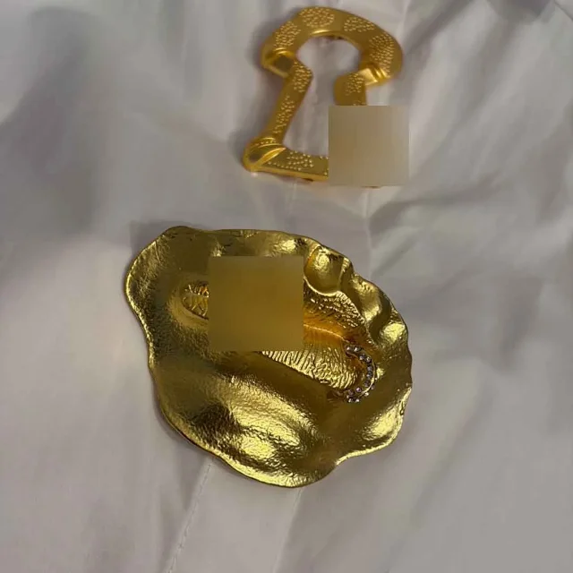 Unbranded Shirts Long-Sleeve Collared Shirt with Gold Lip-Shaped Hardware product detail image 7