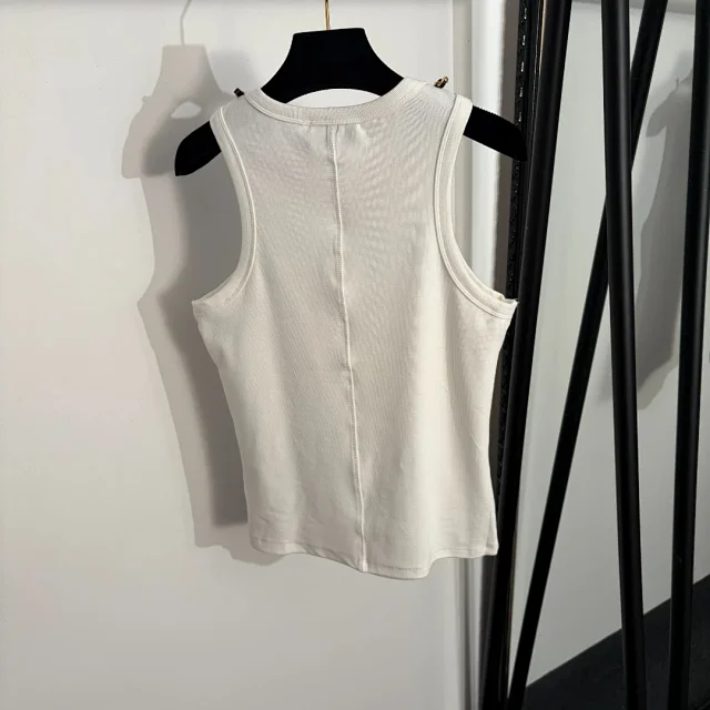 Unbranded Vests Ribbed sleeveless tank vest with chain charm neckline product detail image 3