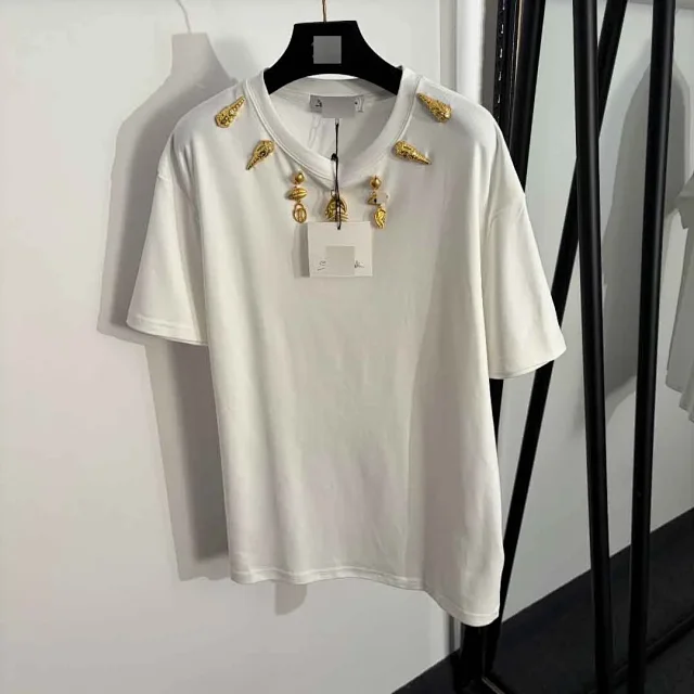 Unbranded T-Shirts Oversized T-Shirt with Gold Fishbone Pendant Embellishments product detail image 2