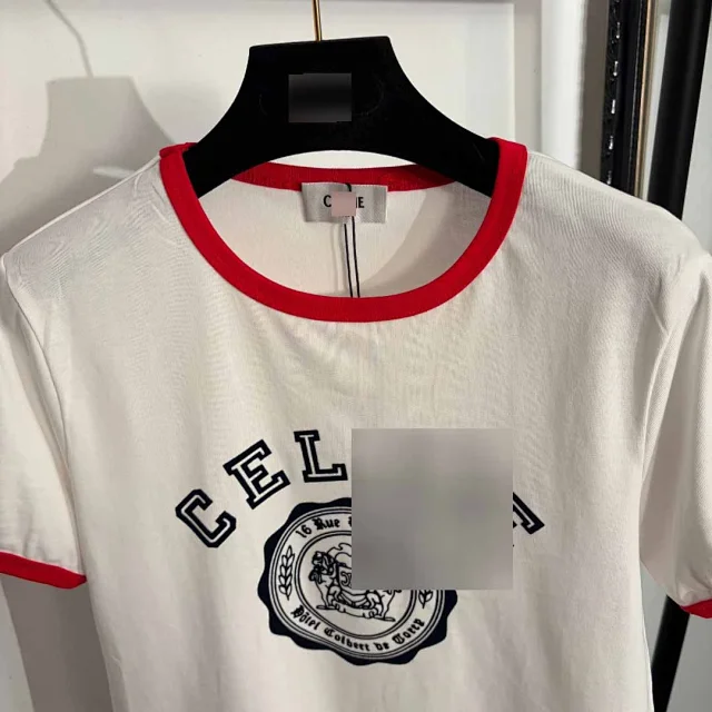Celine T-Shirts Ringer T-Shirt with Crest Graphic product detail image 4
