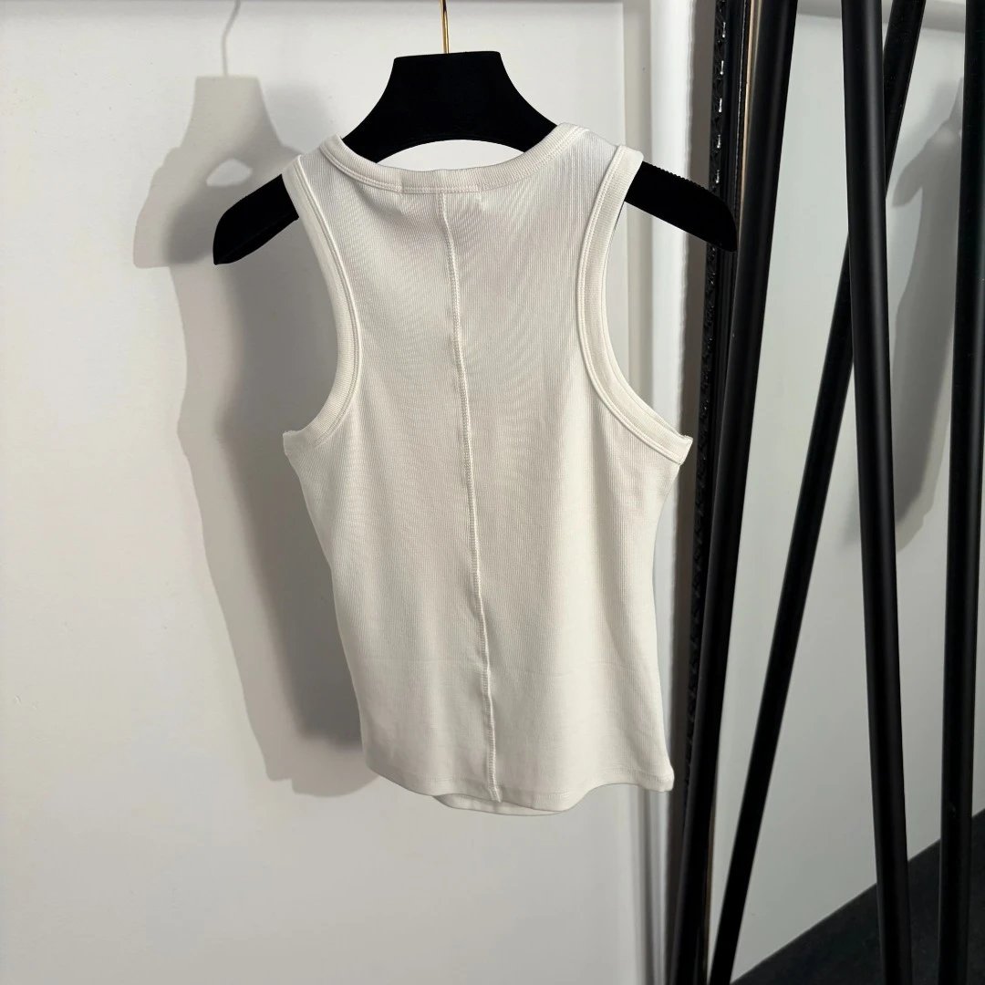 Celine Vests Ribbed sleeveless tank top with gold Triomphe emblem image 4