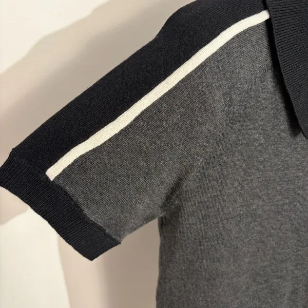 Miu Miu Knit Polo Shirt in Charcoal Gray with Contrast Trim - 7