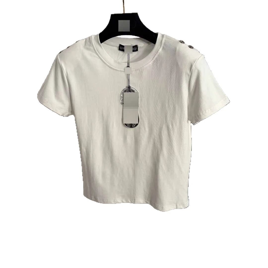 Chrome Hearts T-Shirts Rhinestone Horseshoe Graphic Shoulder-Button T-Shirt image 5