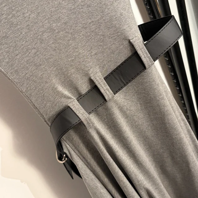 Unbranded Dresses Sleeveless ribbed dress with side belt and draped asymmetric hem product detail image 7