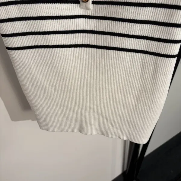 Dior Striped Ribbed Knit Polo White / Black Polo Shirt - 6