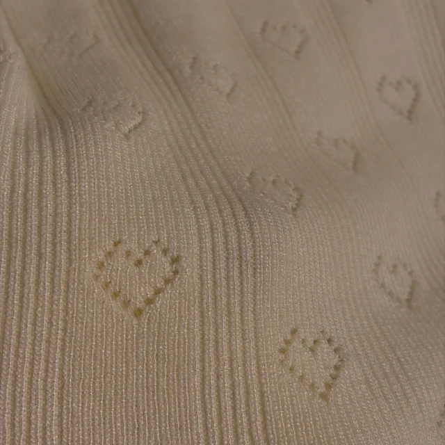 Miu Knitwear Short-Sleeve Heart Pointelle Knit Top with Bow Detail product detail image 8
