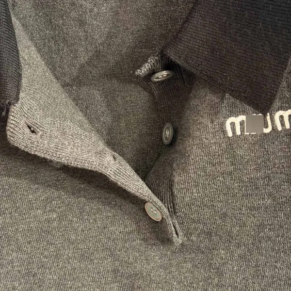 Miu Miu Knit Polo Shirt in Charcoal Gray with Contrast Trim - 8