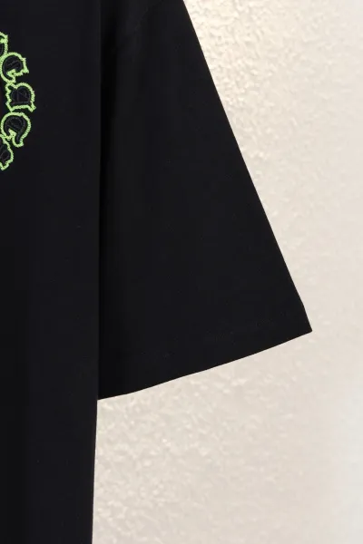 Chrome Hearts Circle Cross Black T-Shirt with Neon Green Embroidery - 11