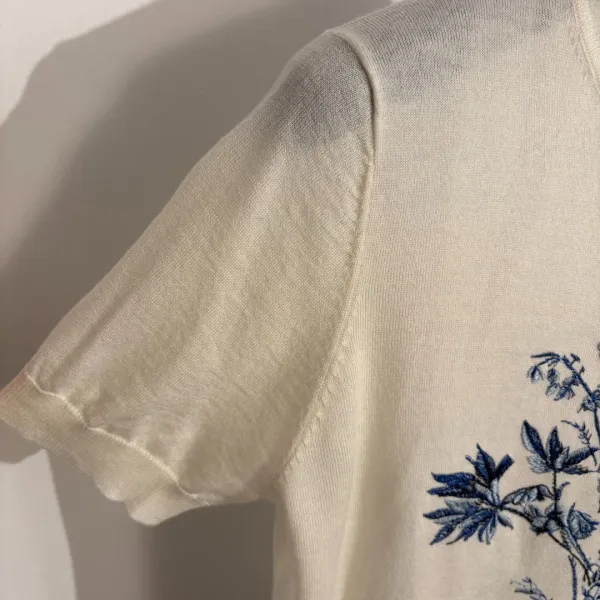 Dior Floral Embroidered Knit T-Shirt Off-White Sweater - 7