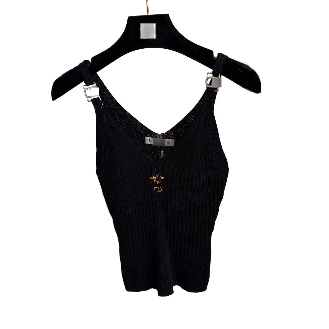 Dior Dresses Ribbed knit spaghetti-strap dress with bee embroidery image 5