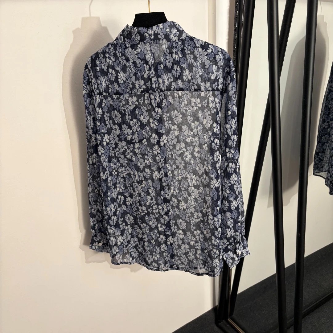 Miu Shirts Floral Print Long-Sleeve Shirt with Chest Pocket image 4