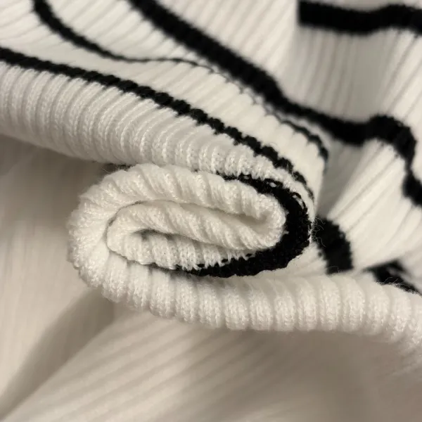 Dior Striped Ribbed Knit Polo White / Black Polo Shirt - 10