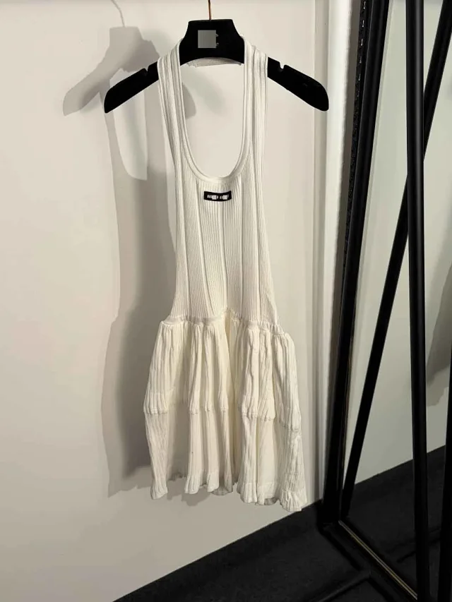 Miu Dresses Ribbed Knit Halter Backless Tiered Dress product detail image 2