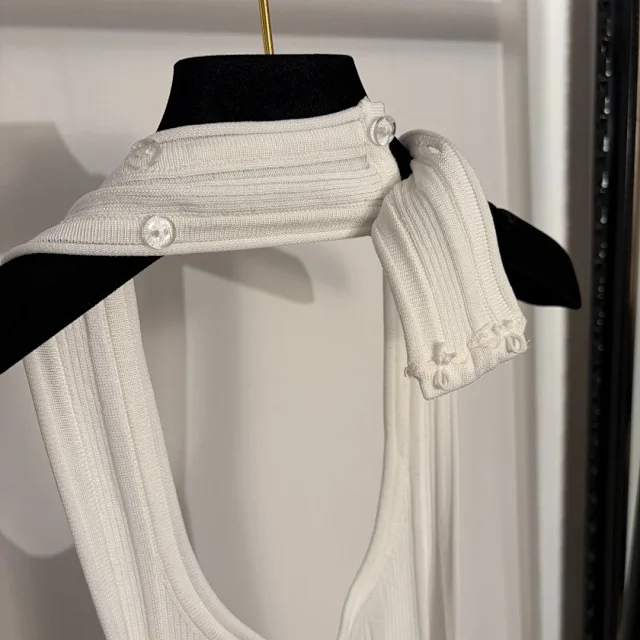 Miu Dresses Ribbed Knit Halter Backless Tiered Dress product detail image 6
