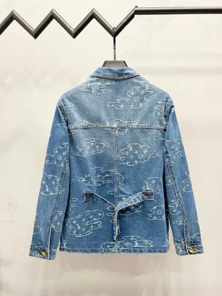 Design Pixelated Geometric Pattern Denim Jacket Outerwear - 5