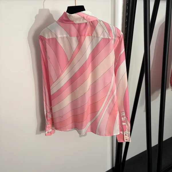 Design Abstract Print Pink Silk Shirt and Skirt Set - 5