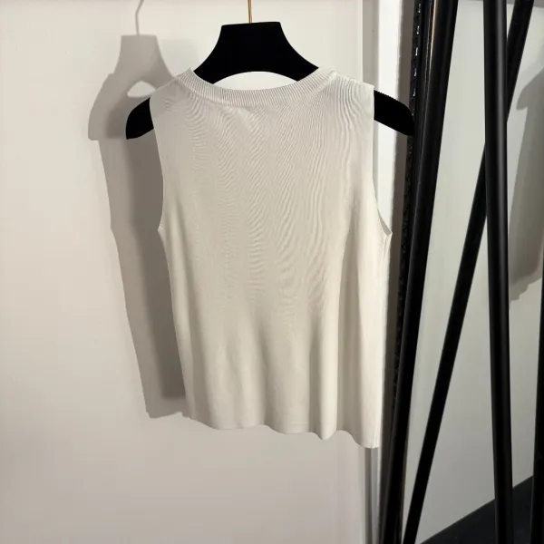 Design Knit Sleeveless Top Black Vest Top - 5