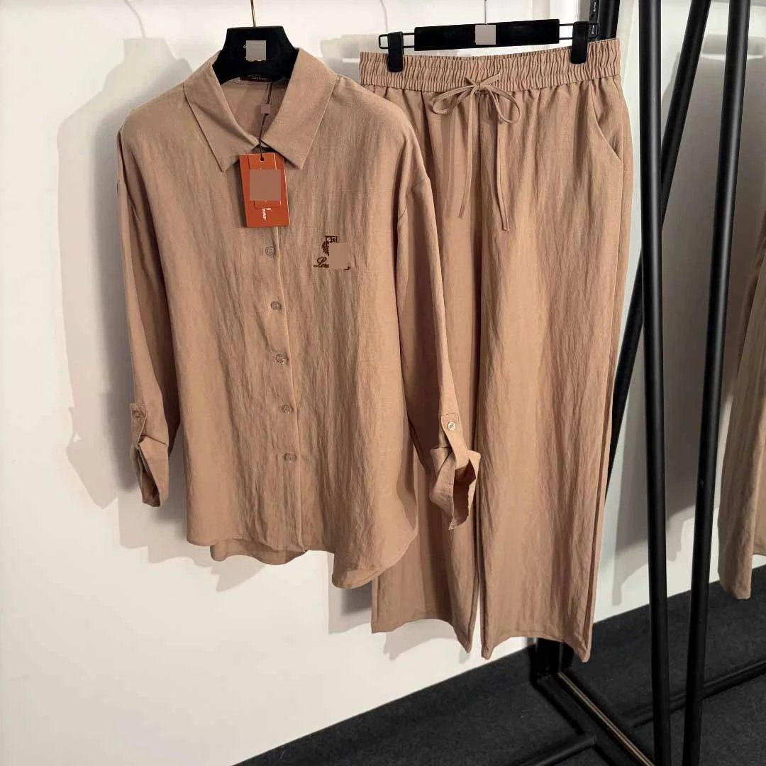 Loro Piana Matching Sets Embroidered long-sleeve collared shirt and drawstring trousers set image 4
