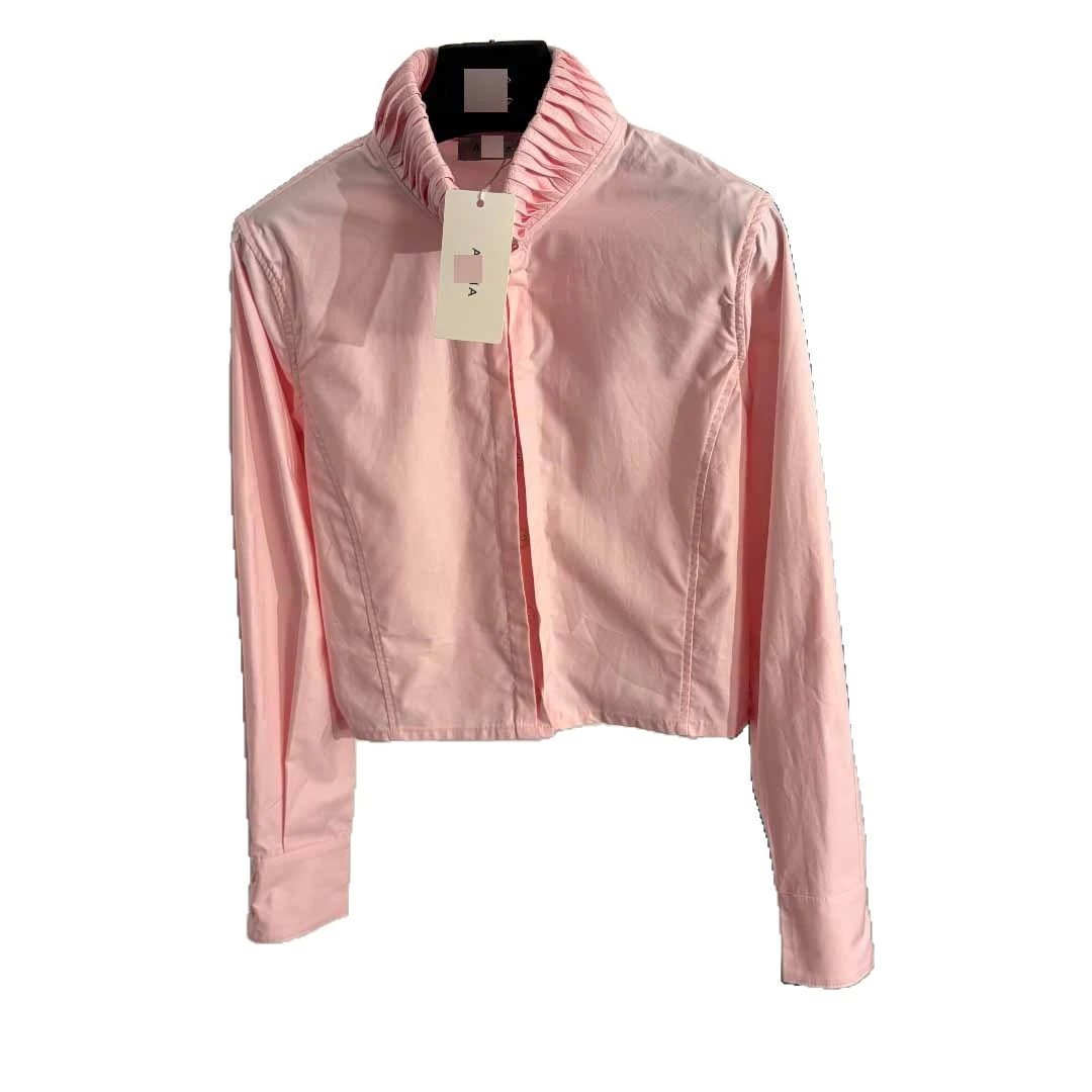 Unbranded Shirts Pleated Stand-Collar Long-Sleeve Shirt image 5