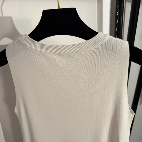 Design Knit Sleeveless Top Black Vest Top - 7