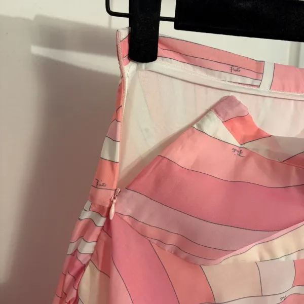 Design Abstract Print Pink Silk Shirt and Skirt Set - 9