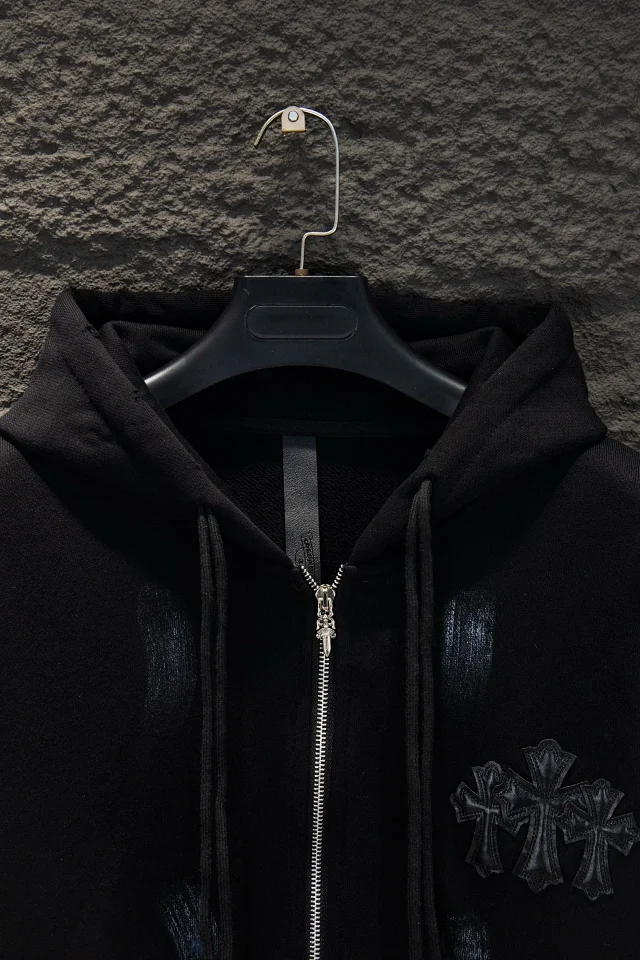 Chrome Hearts Hoodies & Sweatshirts Distressed Cross Patch Zip-Up Hoodie product detail image 4