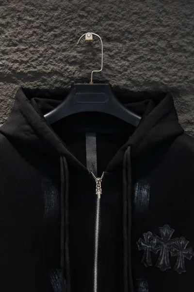 Chrome Hearts Distressed Cross Hoodie Black - 5