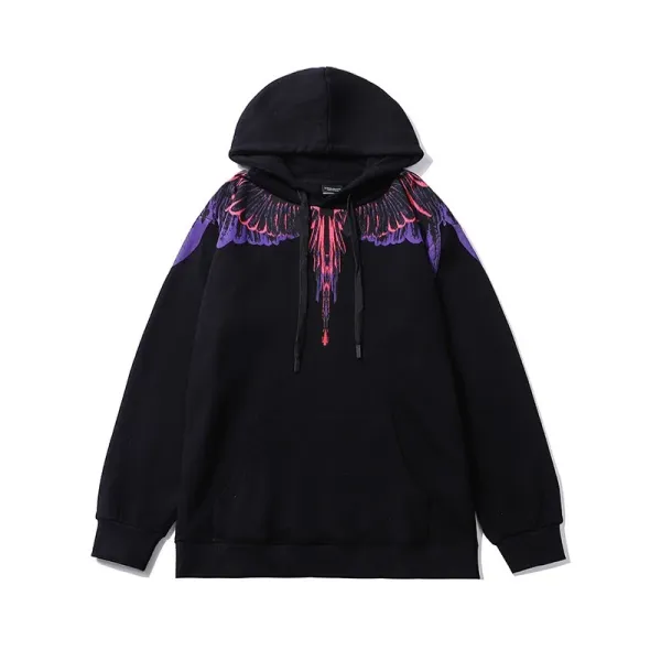 Design Feather Necklace Print Black Hoodie - 64