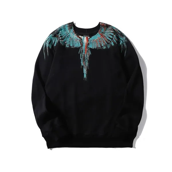 Design Feather Necklace Print Black Hoodie - 76