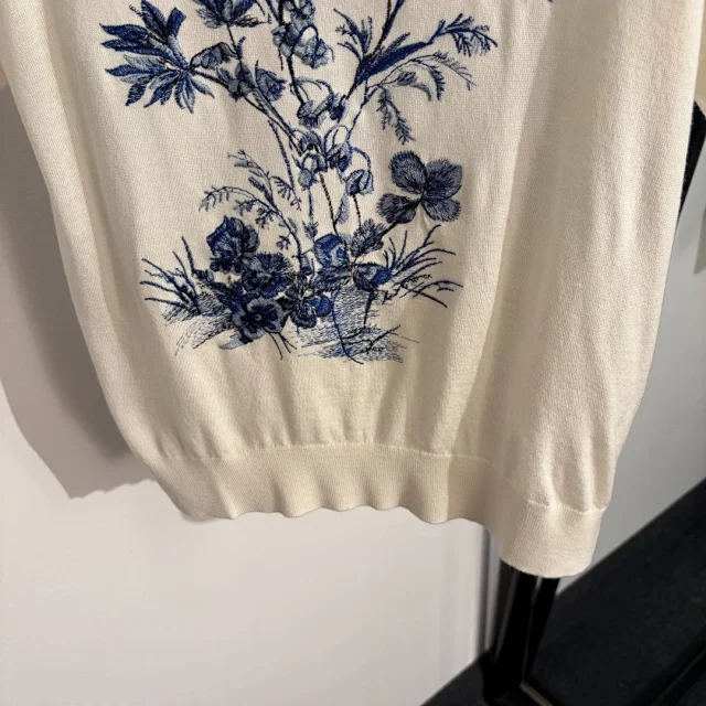 Dior Knitwear Floral and butterfly embroidered short-sleeve knit top product detail image 5