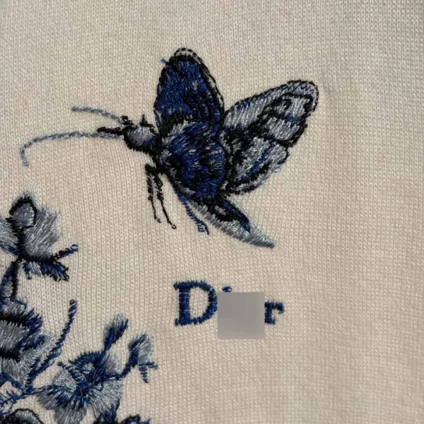 Dior Floral Embroidered Knit T-Shirt Off-White Sweater - 8