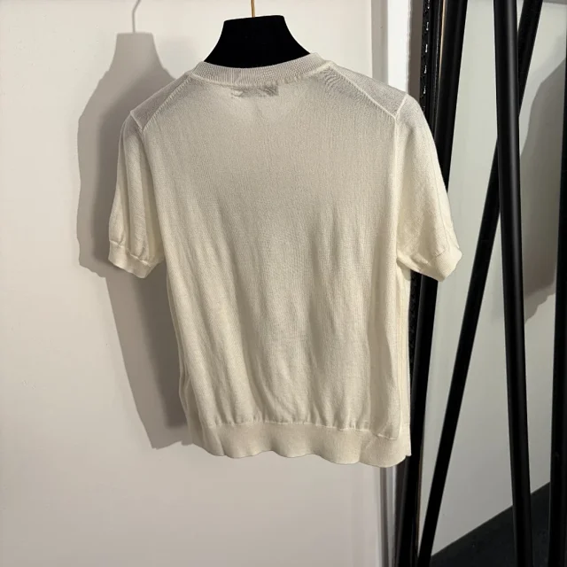 Dior Knitwear Floral and butterfly embroidered short-sleeve knit top product detail image 3