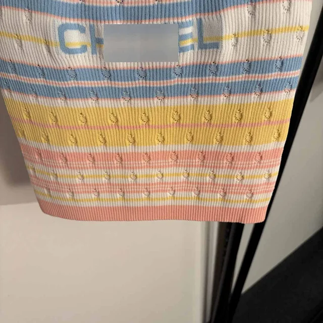 Chanel Knitwear Striped knit tank top with logo motifs product detail image 5
