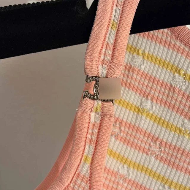 Chanel Knitwear Striped knit tank top with logo motifs product detail image 8