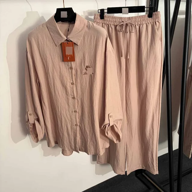 Loro Piana Matching Sets Embroidered long-sleeve collared shirt and drawstring trousers set product detail image 2