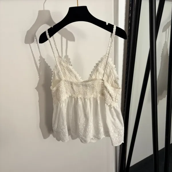 Design Smocked Lace Camisole Top White - 4