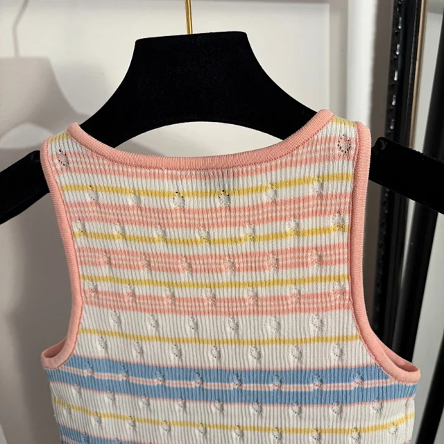 Chanel Knitwear Striped knit tank top with logo motifs product detail image 6