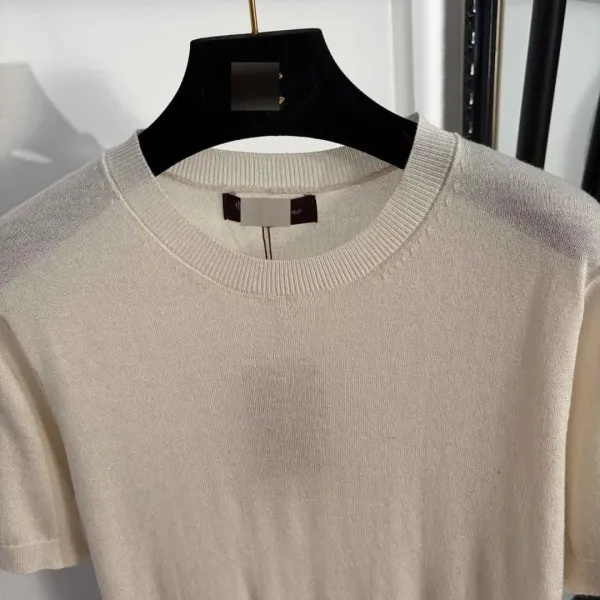Design Knit Short-Sleeve Crewneck Beige Sweater - 6