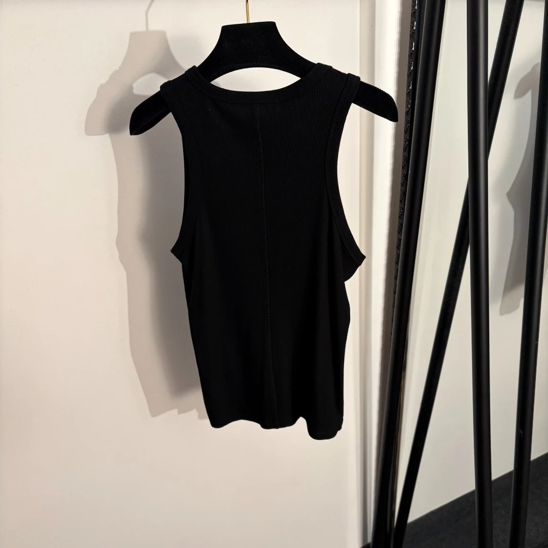 Unbranded Vests Ribbed Sleeveless Vest with Gold-Tone Shoulder Embellishments image 4