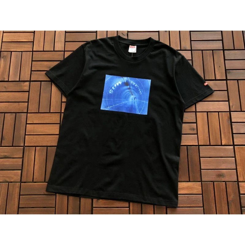 Supreme T-Shirts Short-Sleeve Graphic T-Shirt — B374 Time Tunnel Black