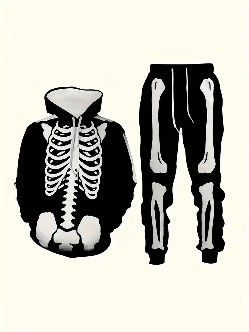 Design Abstract Face Print Hoodie and Sweatpants Set Multicolor Tracksuit - 23